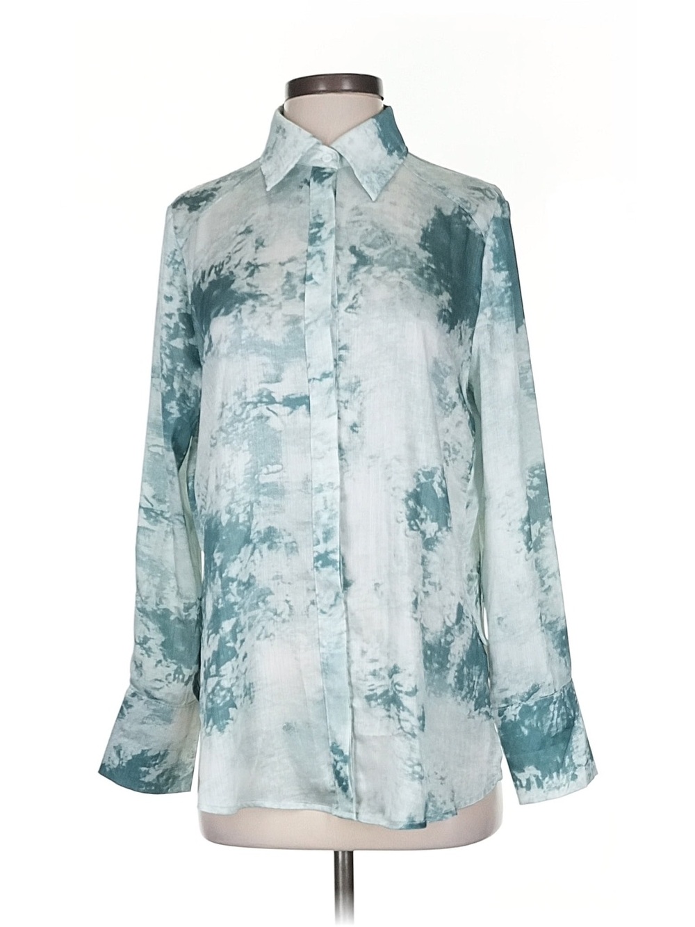 Light Teal Tie-Dye Button-Up Shirt